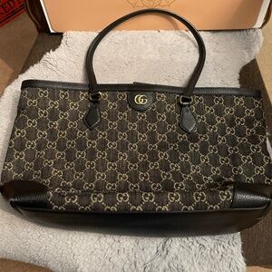 Gucci Black Denim Ophidia Tote GG